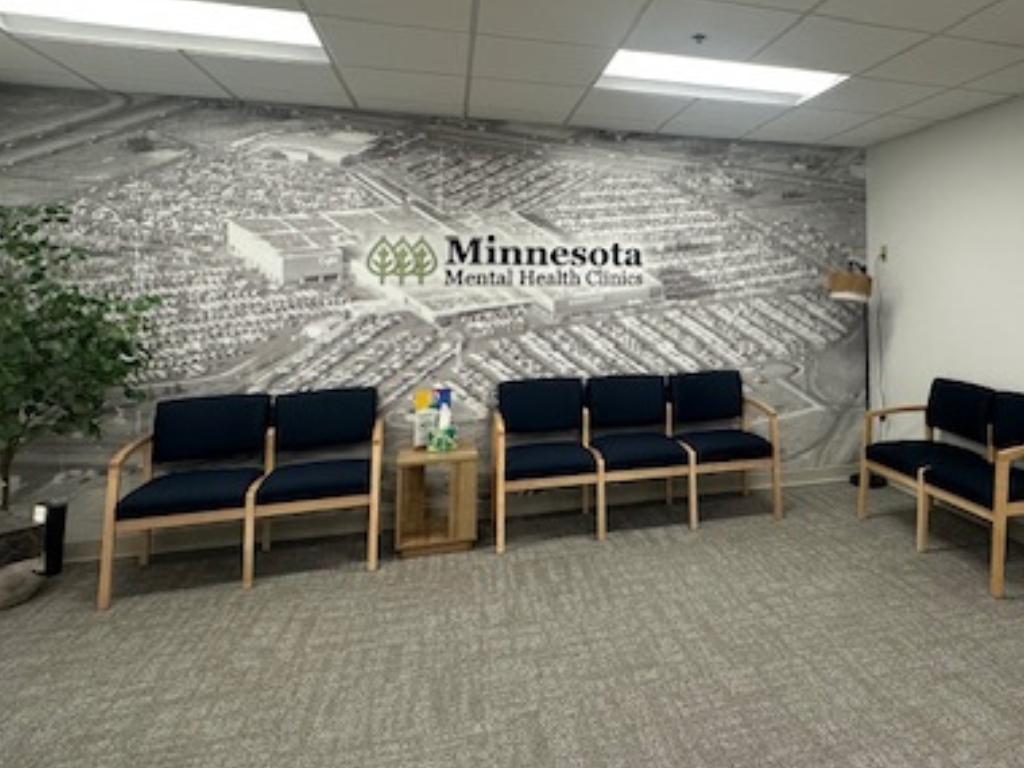Welcoming lobby and waiting area at Minnesota Mental Health Clinics Edina
